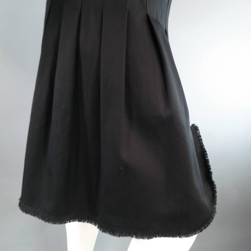 Women's CHANEL Size 8 Black Cotton Spring 2004 Pleated Skirt Frayed Hem Dress