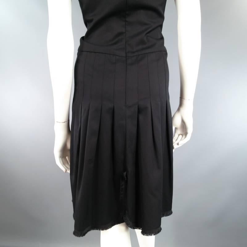 CHANEL Size 8 Black Cotton Spring 2004 Pleated Skirt Frayed Hem Dress 2