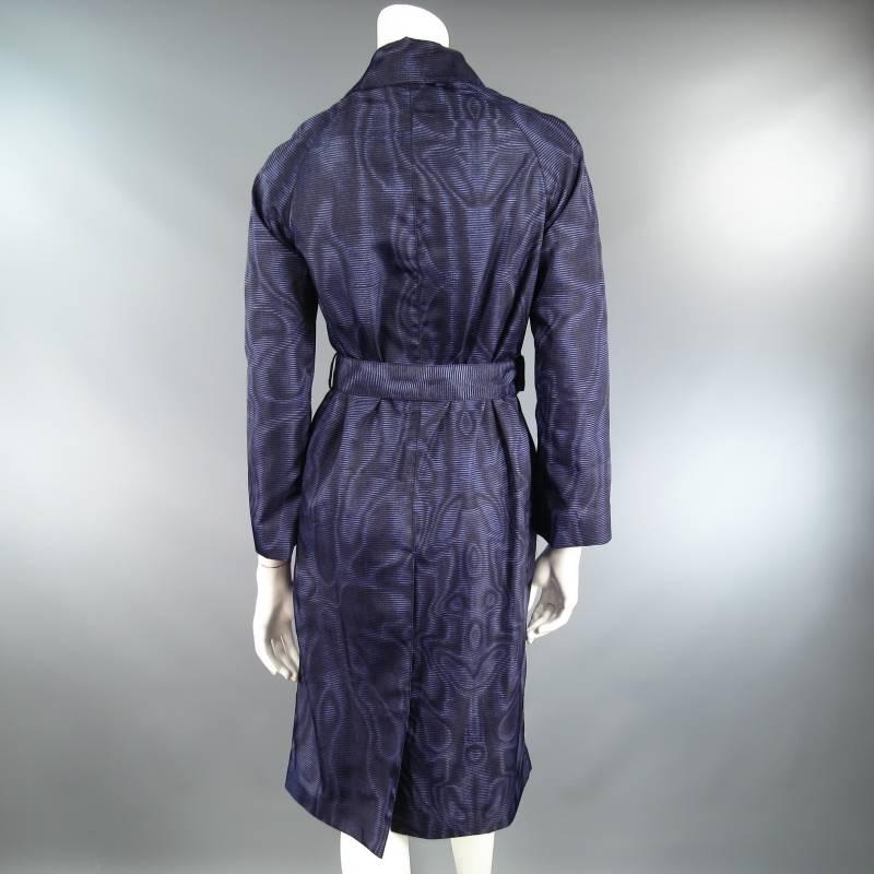 Women's PRADA Size 2 Blue Moare Print Nylon Trenchcoat