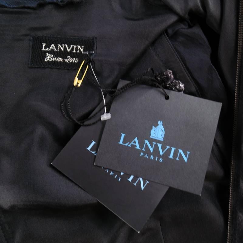 LANVIN Size 4 Black & Dark Blue Iridescent Raw Edge Tafeta Cocktail Dress 5