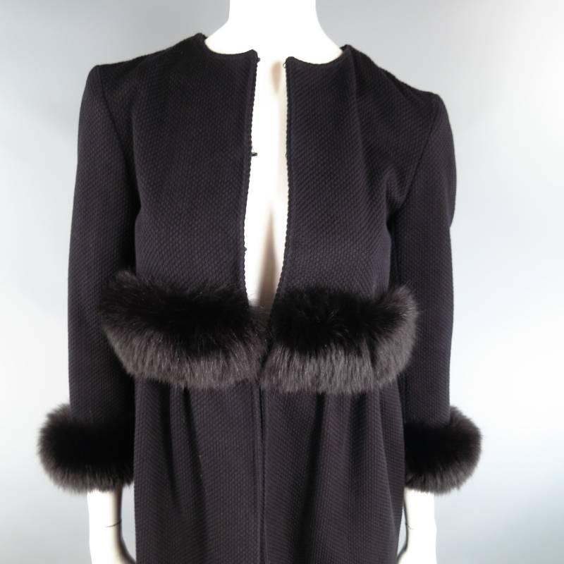 Women's JEFFREY CHOW Size S Black Textured Fur Trim Empire Waist Coat