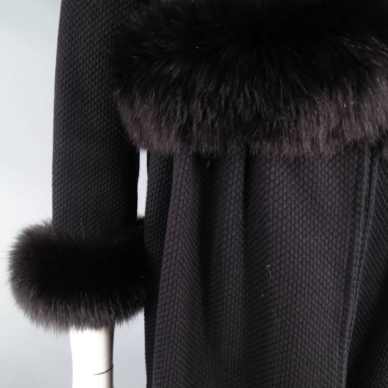 JEFFREY CHOW Size S Black Textured Fur Trim Empire Waist Coat 1