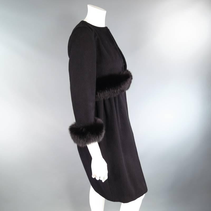 JEFFREY CHOW Size S Black Textured Fur Trim Empire Waist Coat 2