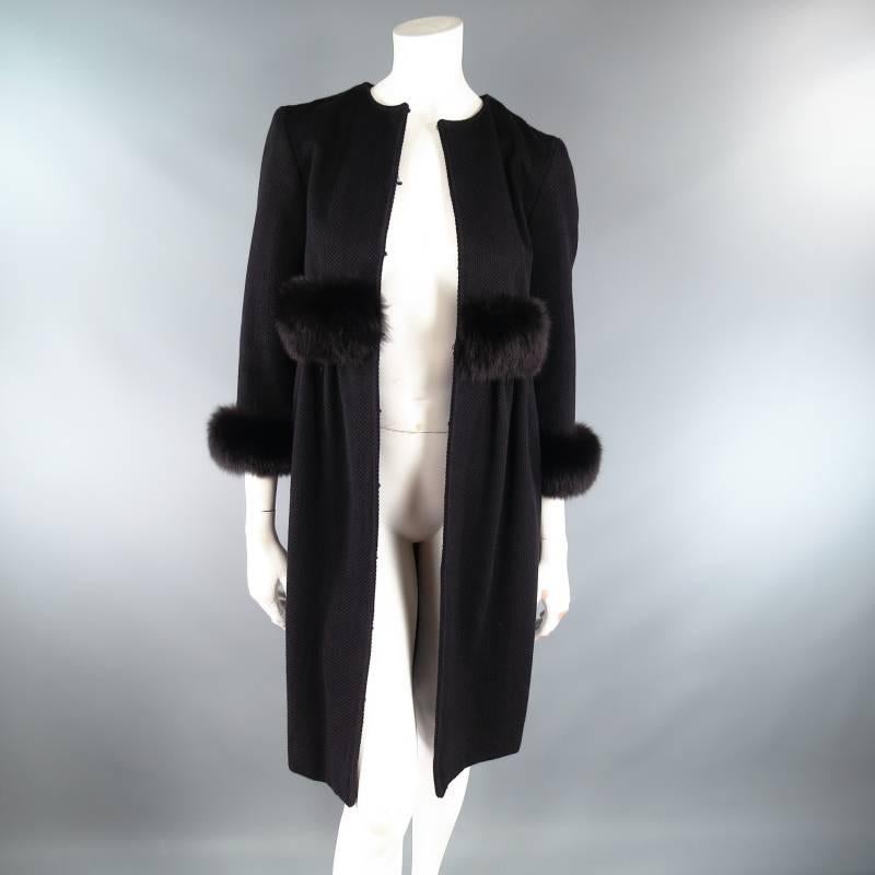 JEFFREY CHOW Size S Black Textured Fur Trim Empire Waist Coat In Good Condition In San Francisco, CA