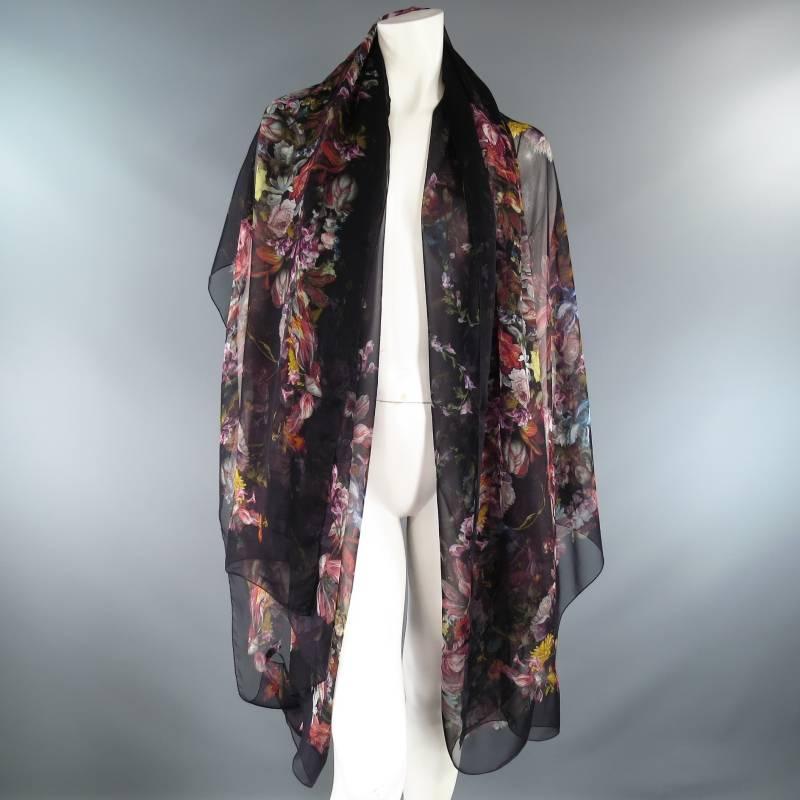 This rare collectable ALEXANDER MCQUEEN large rectangular scarf comes in a silk chiffon with a high quality multi-color floral Union Jack print with 