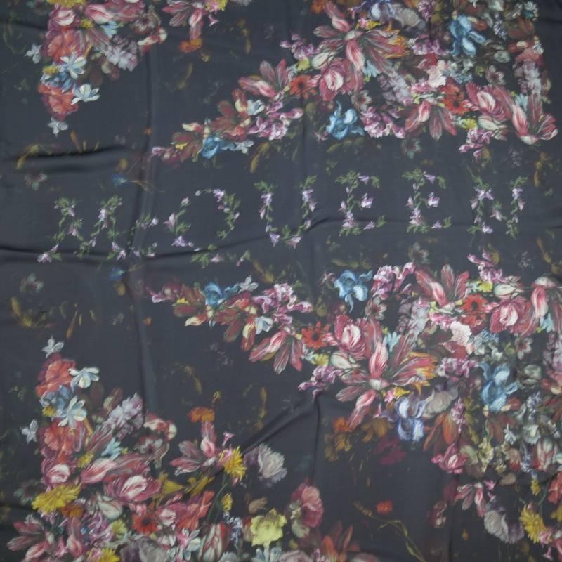 ALEXANDER MCQUEEN Black Large Floral Union Jack God Save Mcqueen Large Scarf In Excellent Condition In San Francisco, CA