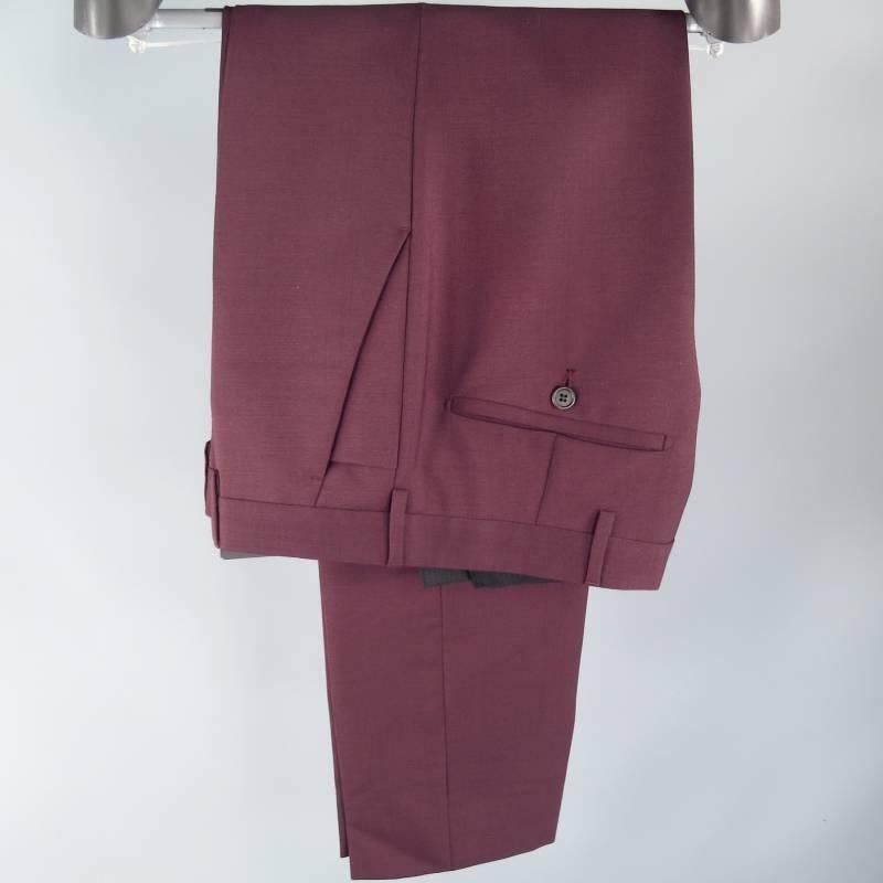 PRADA 36 Regular Burgundy Mohair / Wool Slim Notch Lapel 31 30 Suit 3