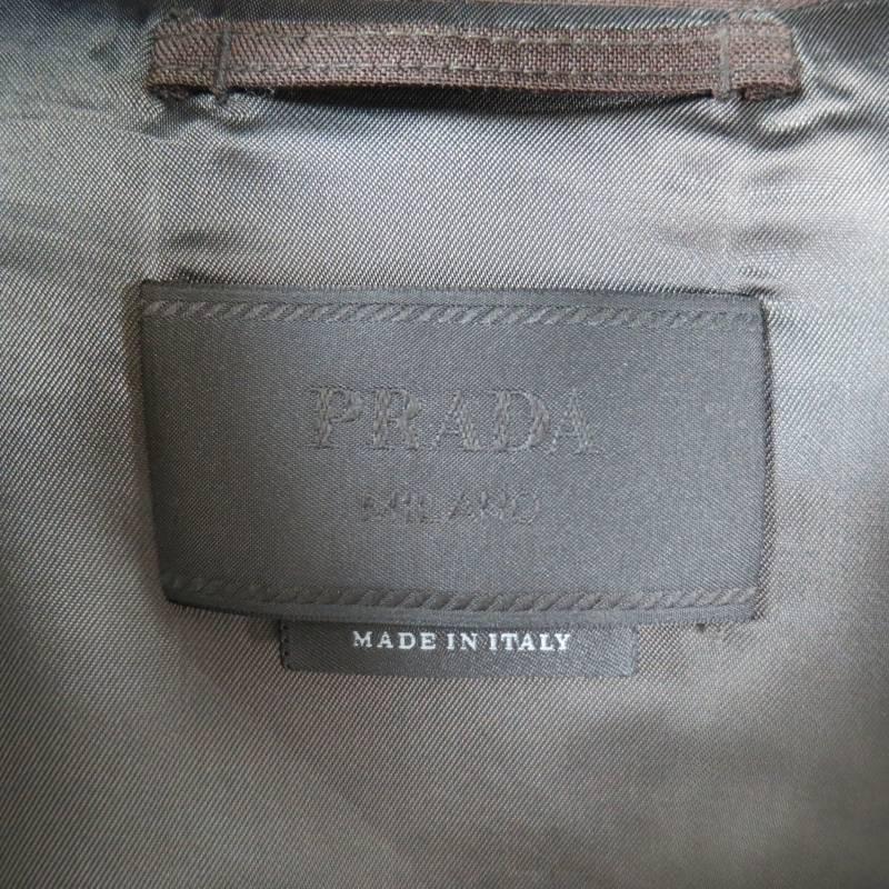 Men's PRADA 36 Brown Mohair / Wool White Contrast Stitched Zip Jacket