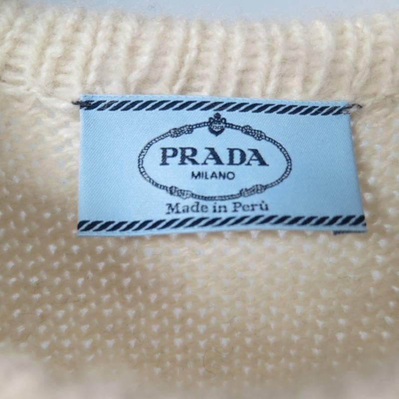 PRADA Size S Navy & Cream Baby Alpaca Geometric Color Block Sweater In Excellent Condition In San Francisco, CA