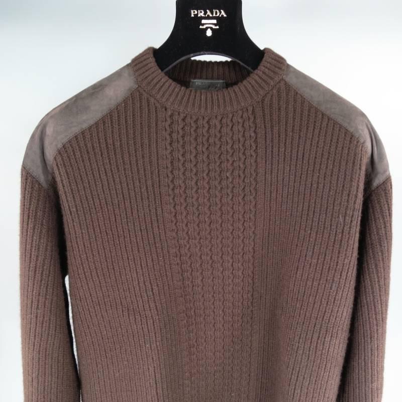 Black Prada Brown Wool Suede Shoulder Sweater, Size S 