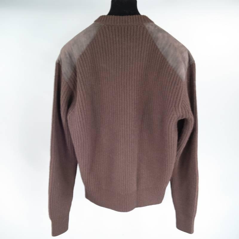 Men's Prada Brown Wool Suede Shoulder Sweater, Size S 