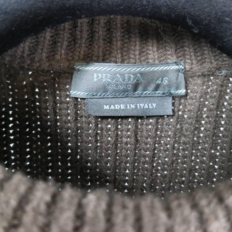 Prada Brown Wool Suede Shoulder Sweater, Size S  1