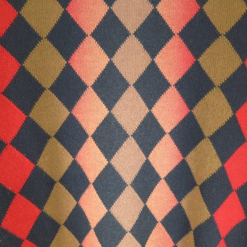 Black PRADA Size XS Navy Red & Beige Wool Ombre Argyle Pattern Pullover