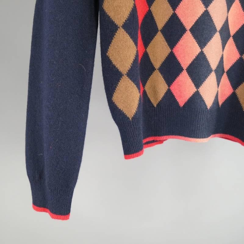 PRADA Size XS Navy Red & Beige Wool Ombre Argyle Pattern Pullover In Excellent Condition In San Francisco, CA