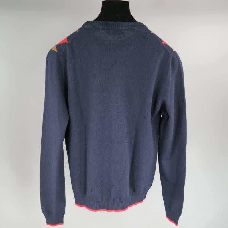 Men's PRADA Size XS Navy Red & Beige Wool Ombre Argyle Pattern Pullover