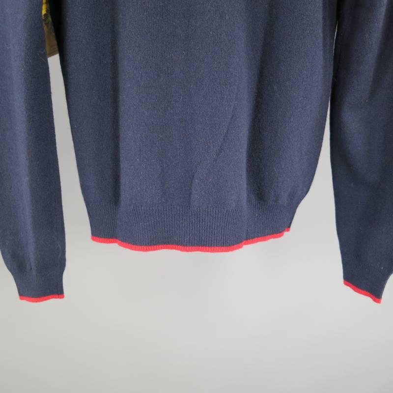 PRADA Size XS Navy Red & Beige Wool Ombre Argyle Pattern Pullover 1