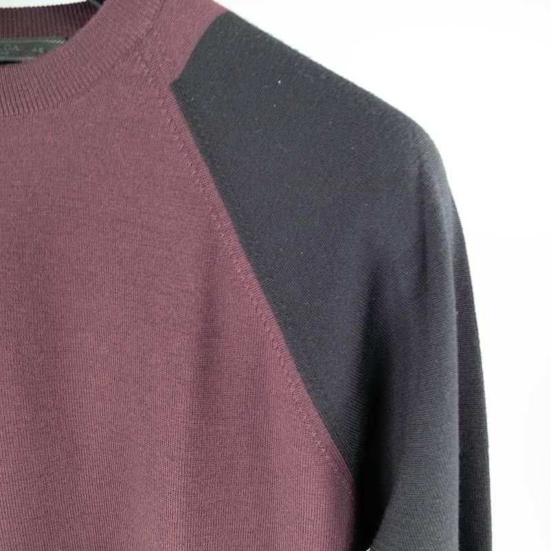 Men's PRADA Size XS Eggplant & Black Merino Wool Color Blocked Pullover