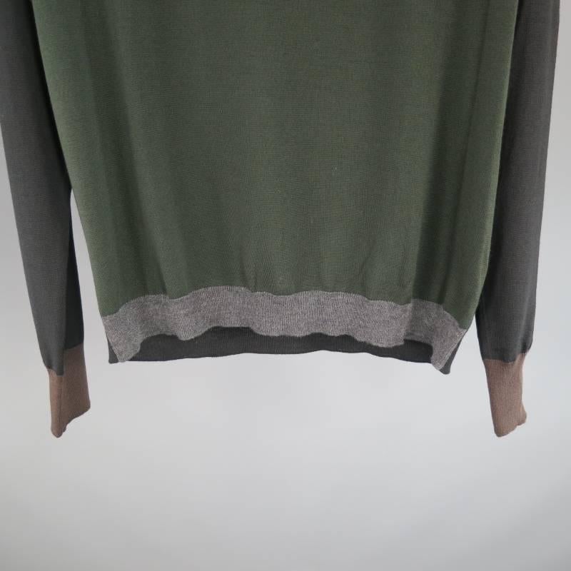 PRADA Size S Olive & Black Color Blocked Merino Wool Pullover In Excellent Condition In San Francisco, CA