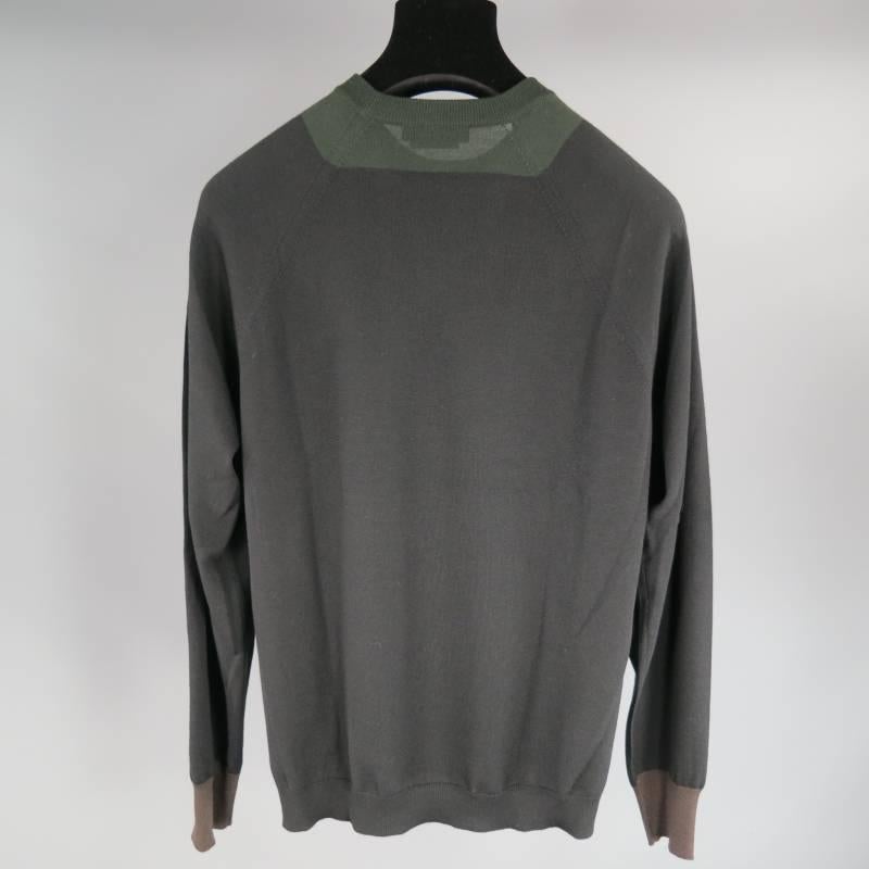 Men's PRADA Size S Olive & Black Color Blocked Merino Wool Pullover