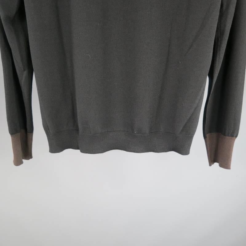 PRADA Size S Olive & Black Color Blocked Merino Wool Pullover 3