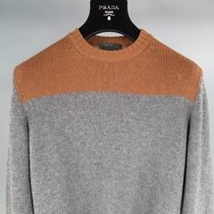 PRADA Men's Size XS Grey & Brown Color Blocked Wool Sweater