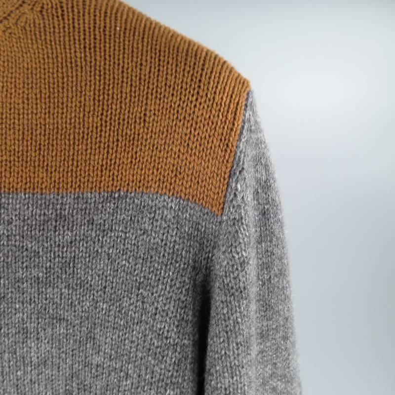 PRADA Men's Size XS Grey & Brown Color Blocked Wool Sweater 2