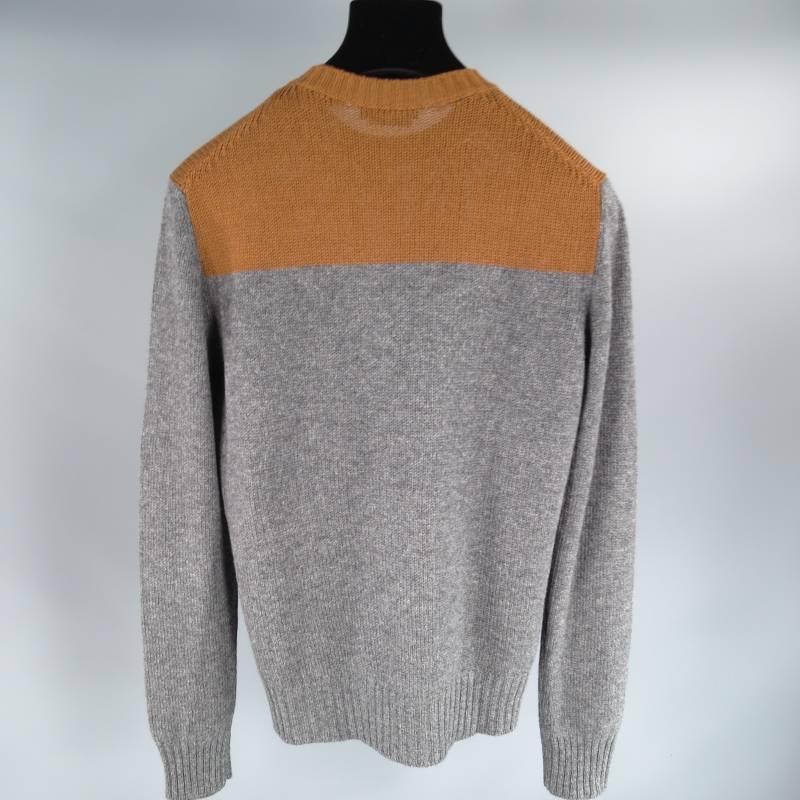 PRADA Men's Size XS Grey & Brown Color Blocked Wool Sweater 1