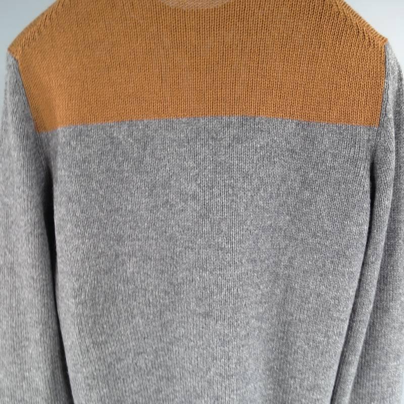 PRADA Men's Size XS Grey & Brown Color Blocked Wool Sweater 3