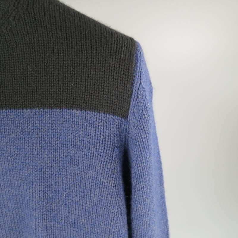 Men's PRADA Size XS Blue & Black Color Blocked Wool Sweater