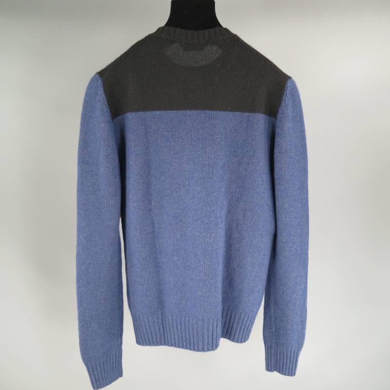 PRADA Size XS Blue & Black Color Blocked Wool Sweater In Excellent Condition In San Francisco, CA