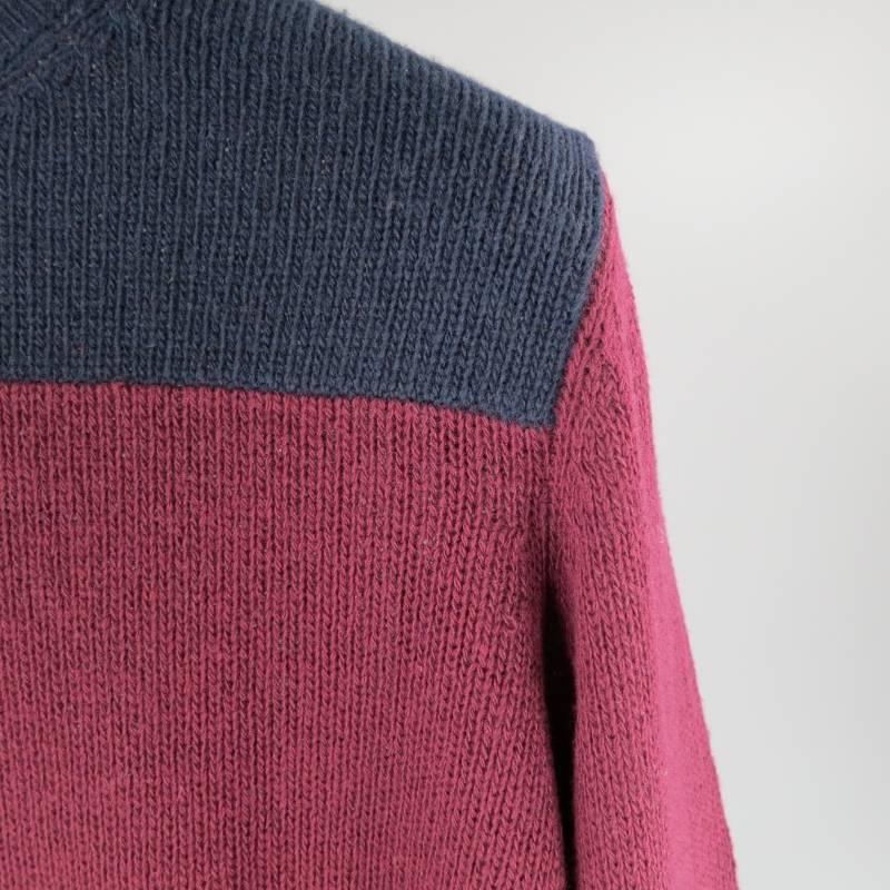 PRADA Size XS Burgundy & Navy Color Blocked Wool Sweater 1