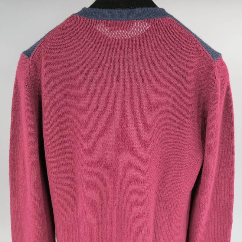 Men's PRADA Size XS Burgundy & Navy Color Blocked Wool Sweater