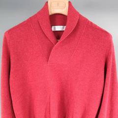 BRUNELLO CUCINELLI Men's Size XS Red Cashmere Shawl Collar Pullover