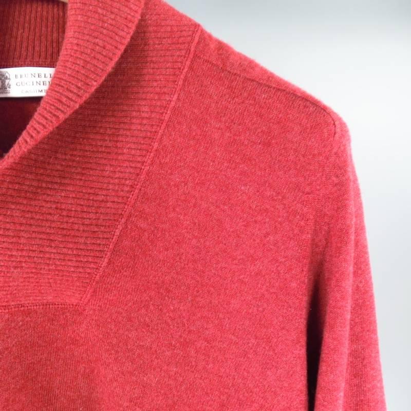 BRUNELLO CUCINELLI Men's Size XS Red Cashmere Shawl Collar Pullover In Excellent Condition In San Francisco, CA