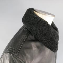 BURBERRY LONDON 38 Black Leather Detachable Faux Shearling Collar Bomber Jacket