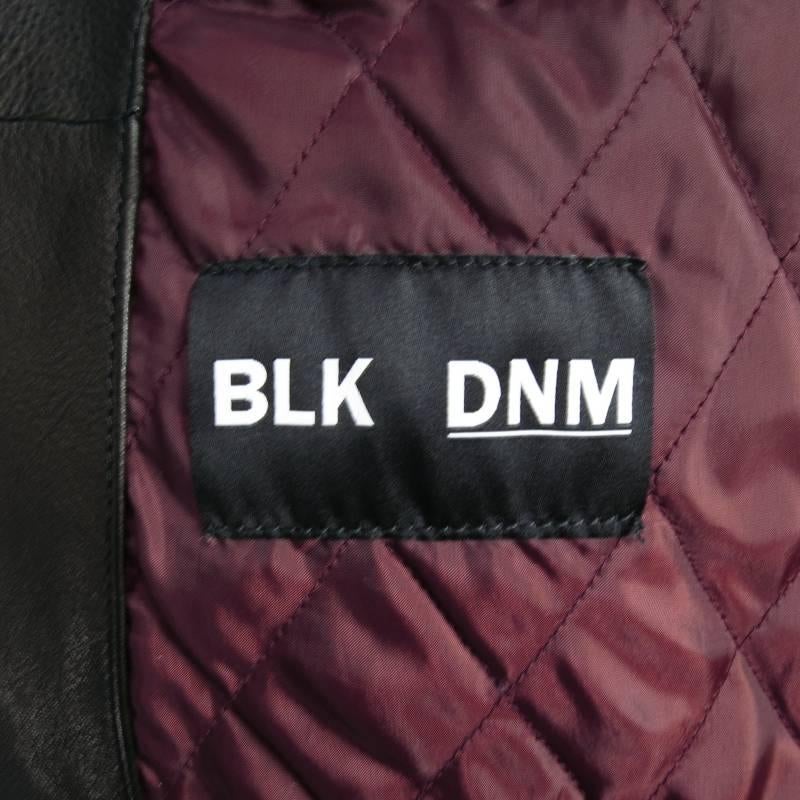 BLK DNM 40 Black Leather Detachable Faux Shearling Collar Bomber Jacket 2
