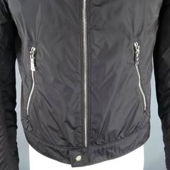PRADA 40 Black Nylon Windbreaker Moto Style Zip Jacket