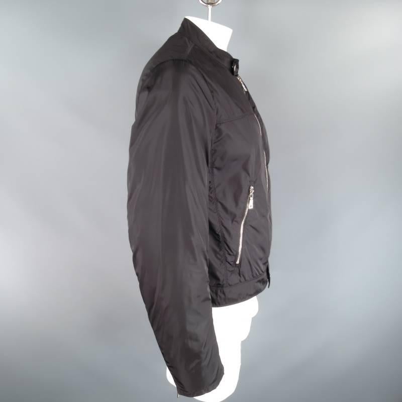 PRADA 40 Black Nylon Windbreaker Moto Style Zip Jacket 1