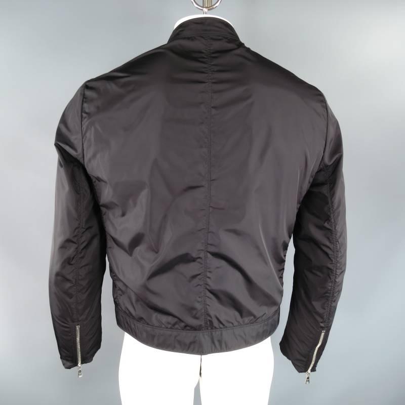 PRADA 40 Black Nylon Windbreaker Moto Style Zip Jacket 2