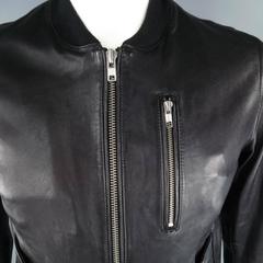 BLK DNM 40 Black Leather Snap Pocket Bomber Flight Jacket