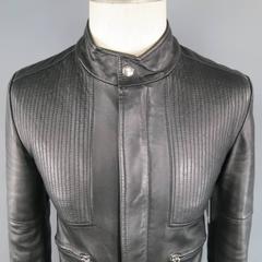 DOLCE & GABBANA Men's 36 Black Ribbed Leather Belt & Zip Moto Jacket