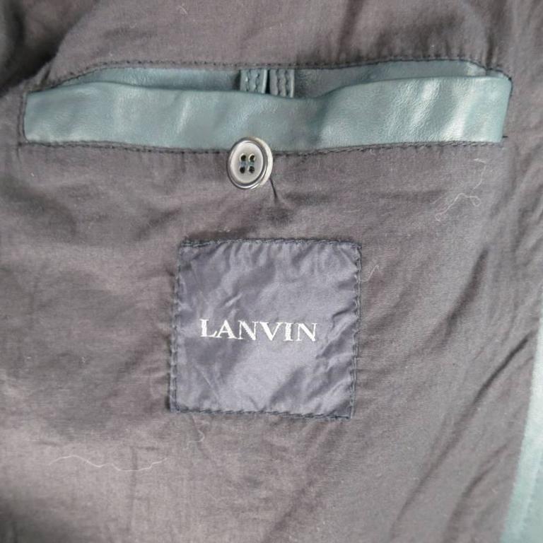 LANVIN Men's 40 Forest Green Leather Button Up Cuffed Jacket at 1stdibs