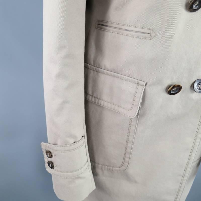 GUCCI Men's 38 Beige Cotton Double Breasted Military Pocket Trenchcoat 1