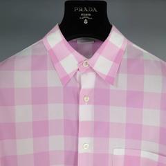 PRADA Men's Size S Pink Cotton Long Sleeve Checkered Pattern Shirt