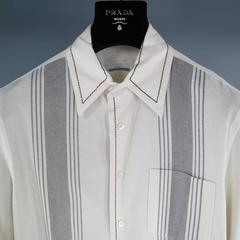 PRADA Men's Size S Cream Cotton Long Sleeve Patch Pocket Stripe Shirt