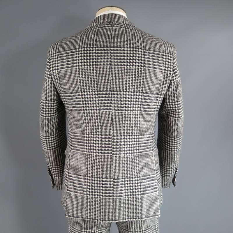Gray BLACK FLEECE 38 Short Black & White Wool Houndstooth Pattern 31 28 Suit