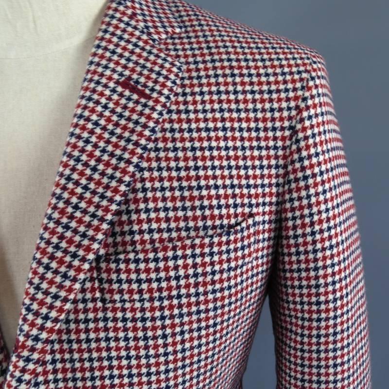 Gray BLACK FLEECE Men's 38 Short Red White Blue Wool Houndstooh Sport Coat Suit Set