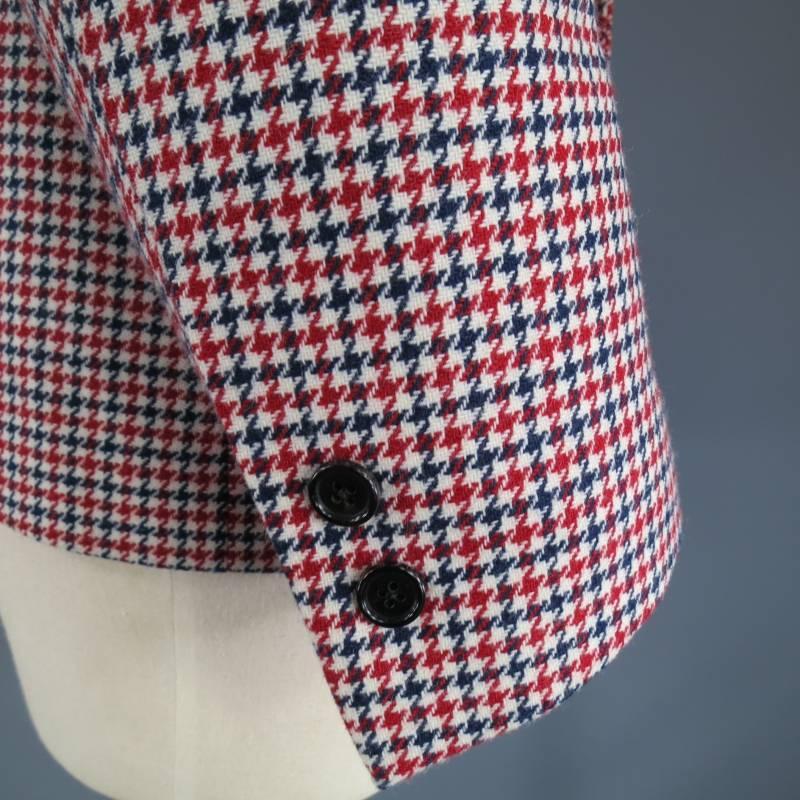 BLACK FLEECE Men's 38 Short Red White Blue Wool Houndstooh Sport Coat Suit Set 1