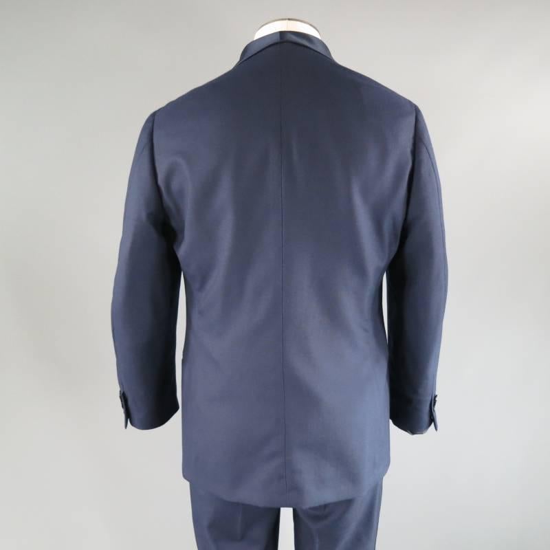 Black Brunello Cucinelli Navy Wool Blend Single Button Shawl Collar Tuxedo