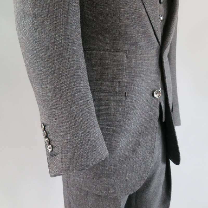 TOM FORD 38 Regular Charcoal Wool Blend 3-Piece 32 28 Suit In Excellent Condition In San Francisco, CA